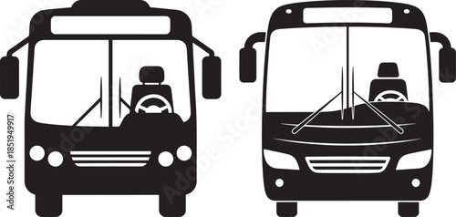 Front view of two bus icons in silhouette style