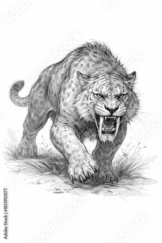 Smilodon Saber-Toothed Tiger Pencil Sketch Illustration