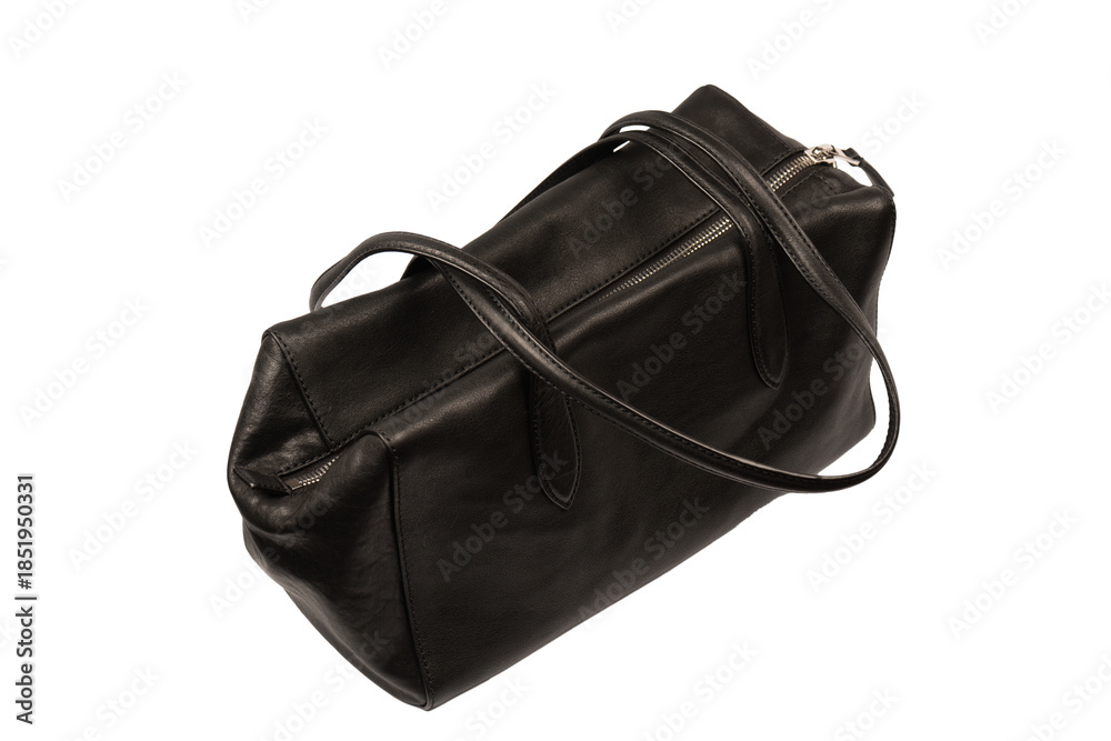 Fototapeta premium Black leather bag isolated on white background. Satchel bag.