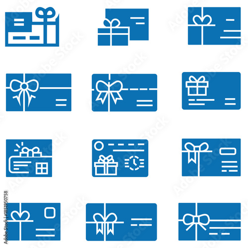 Gift Card Icon Set – Black and White Filled, Flat, and Stroke Line Vector Symbols for Web, App, and UI Design