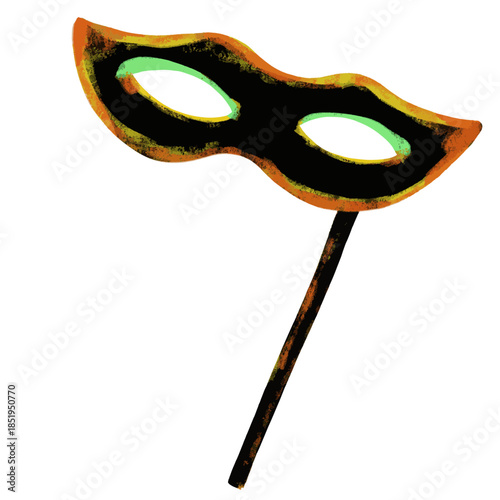 Cute black grunge hand drawn doodle watercolor crayon venetian carnival mask masquerade sticker clipart vector