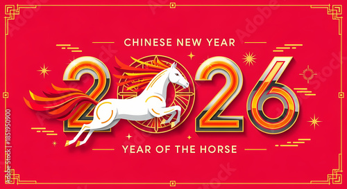 Chinese New Year 2026 Year of the Horse celebration banner illustration.