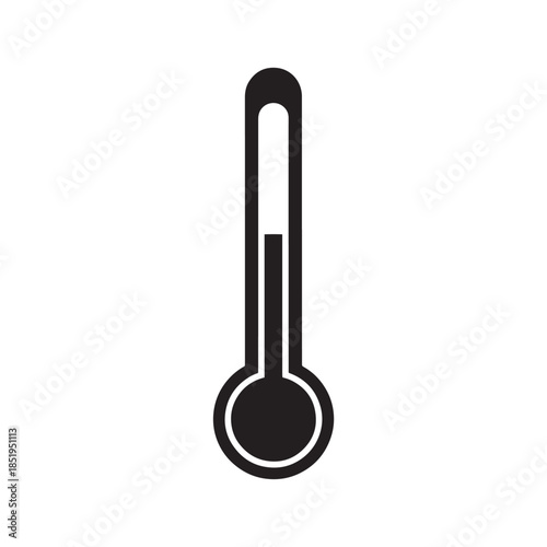 Black thermometer icon with liquid level indicated on white background temperature measurement