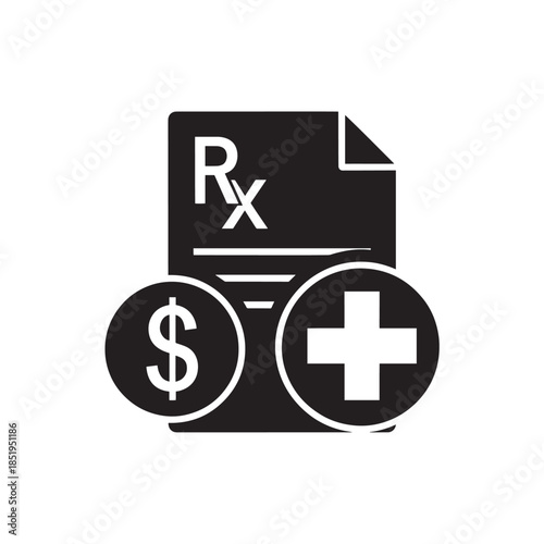 Prescription document with dollar sign and medical cross icons paper