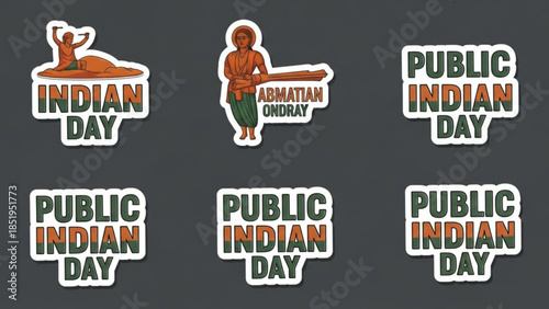 Indian day and abmatian ondray stickers set on dark gray background