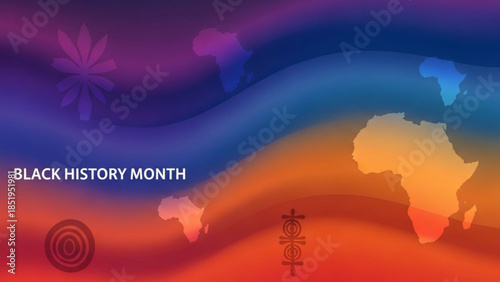 Vibrant black history month illustration with african continent map and cultural symbols