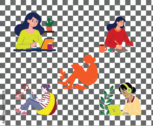 vector illustration of a  working woman set