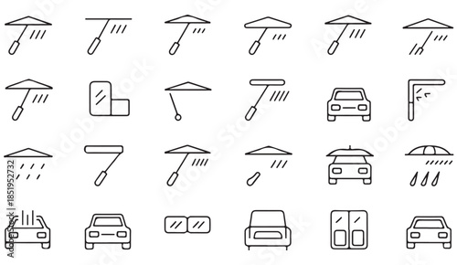 Doodle style rainfall and climate symbols set in black line art