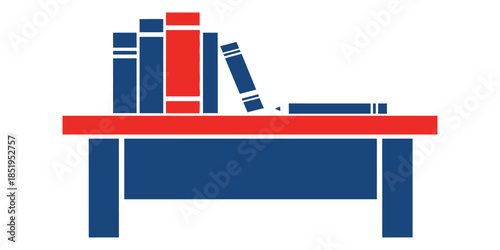 Simple flat vector of a student desk with books and pencil, learning concept