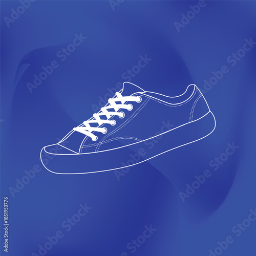 Blue casual sneaker illustration with white laces and sole. Minimalist footwear vector for fashion, lifestyle, and streetwear design projects. Isolated on white background