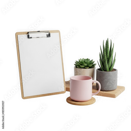 Office desk accessories isolated on transparent background