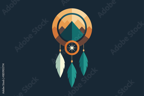Artistic boho dreamcatcher vector illustration, featuring elegant patterns and symbolic elements for spiritual decor.