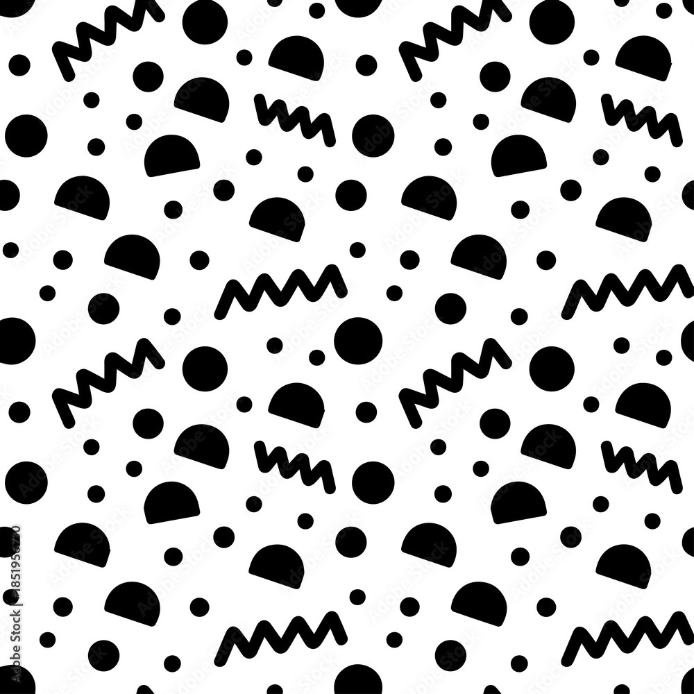 Fototapeta premium Minimalist Line Art Vector Pattern Circles Zigzag Squiggles