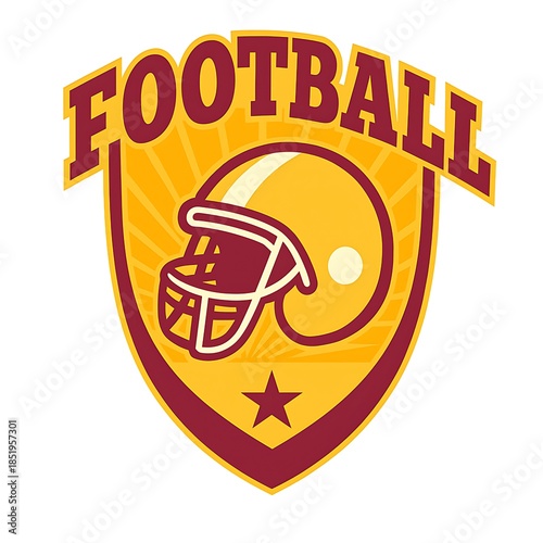 Football Helmet Logo Design with Shield Emblem Isolated on White Background