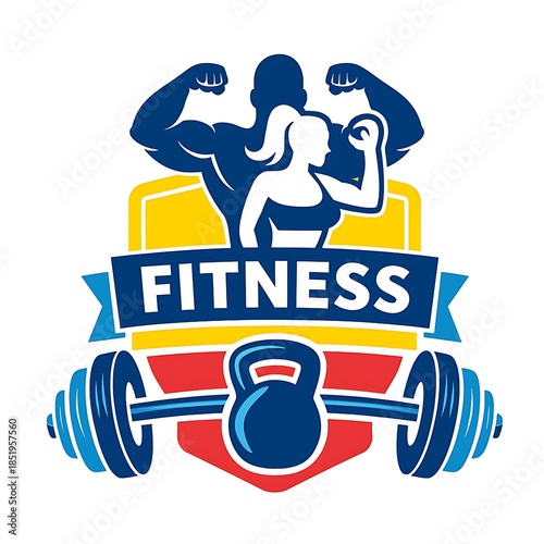Modern Fitness Gym Logo Design with Muscular Athlete and Weights Isolated on White Background