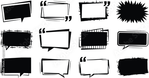 Hand Drawn Grunge Ink Quote Box and Speech Bubble Vector Collection
