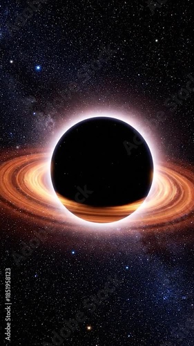 Wallpaper Mural Cosmic black hole surrounded by glowing orange accretion disk in a star-filled galaxy Torontodigital.ca