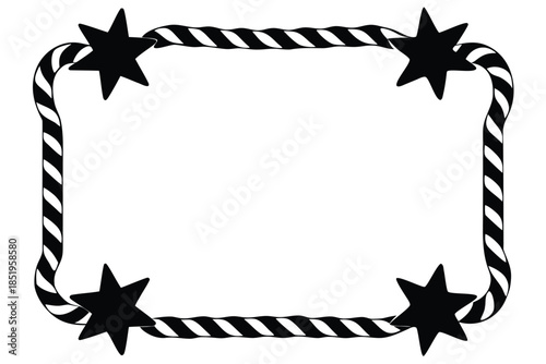 Festive Christmas border frame with red and white candy canes and golden stars, perfect for holiday designs.