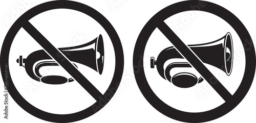 No honking sign two horns isolated on white background