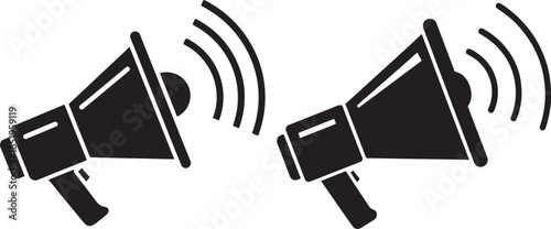 Two megaphone or loudspeaker icons with sound waves