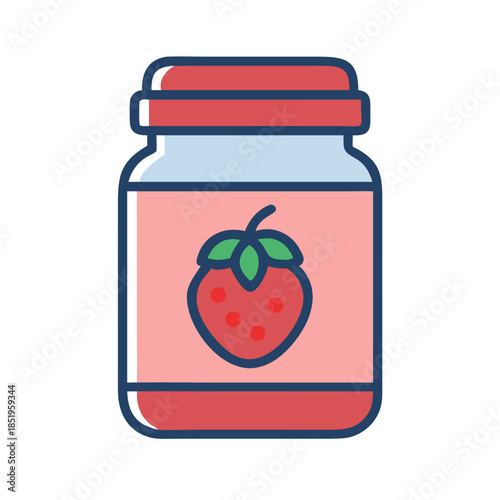 Strawberry jam jar illustration isolated on white background