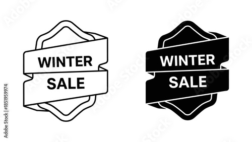 Black and White Sale Badge with Ribbon and Text