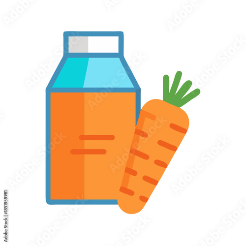 Cartoon juice box with carrot on isolated white background