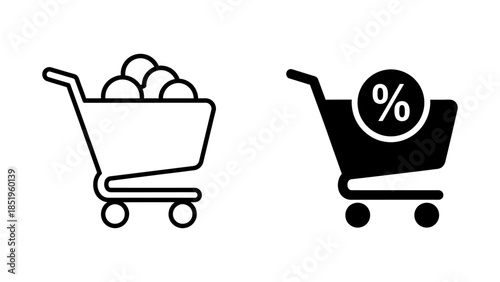 Shopping Cart Icons: Outline and Filled with Percentage Symbol