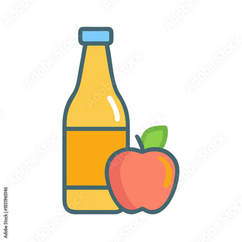 Apple juice bottle with an apple fruit illustration