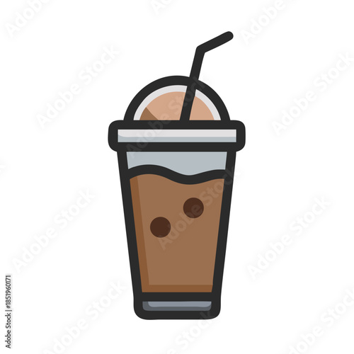 Iced coffee in plastic cup with straw illustration