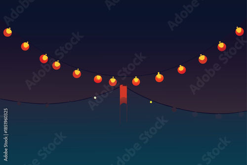 Magical border of illuminated Christmas lights arranged as a festive garland, casting a warm glow.