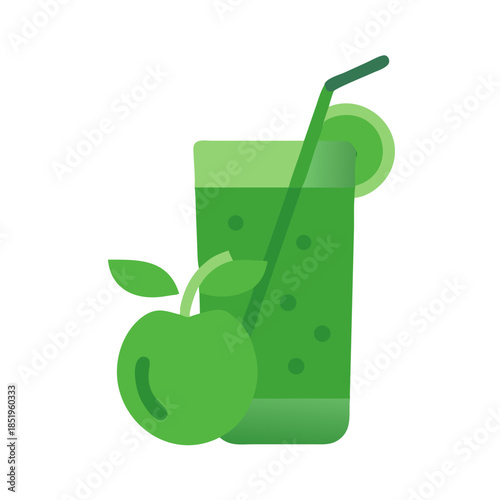 Minimalist green apple juice illustration on white background