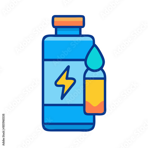 Blue energy drink bottle with lightning bolt illustration icon