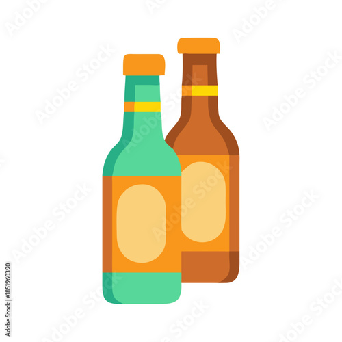 Two beer bottles illustration in a flat design style