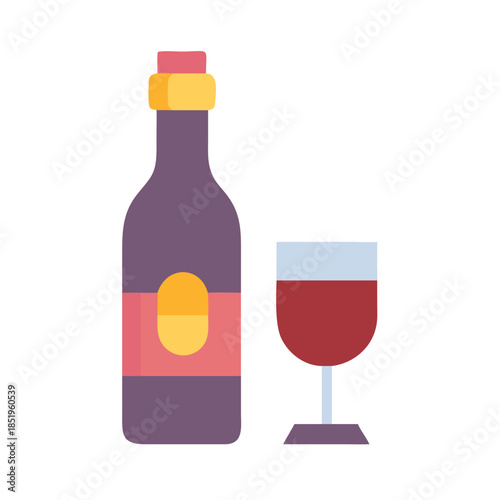 Flat design illustration of wine bottle with wine glass