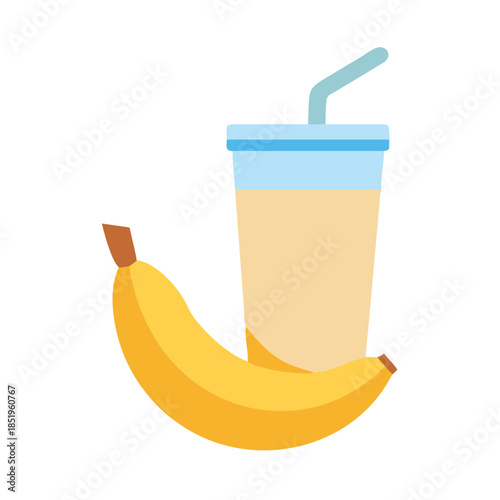 Banana smoothie drink cup with straw and fruit