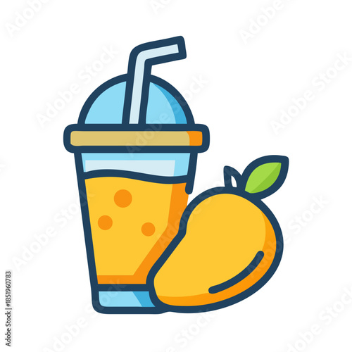 Stylized mango smoothie with fresh mango fruit icon