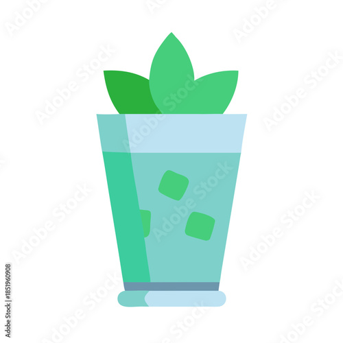 Mint julep cocktail with ice cubes flat vector illustration