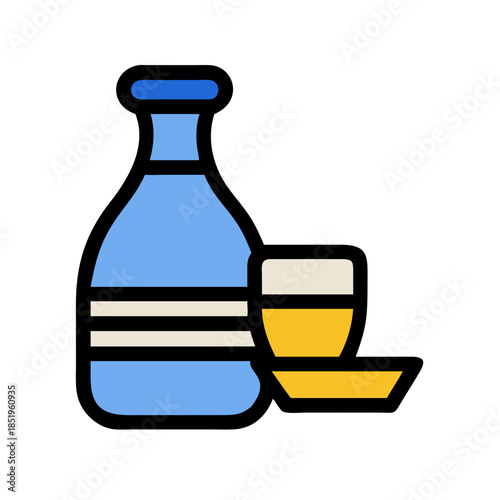 Sake bottle and cup graphic flat design illustration