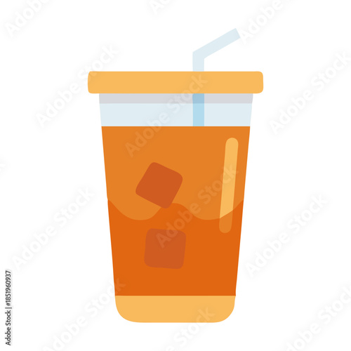 Iced tea with straw and ice cubes illustration