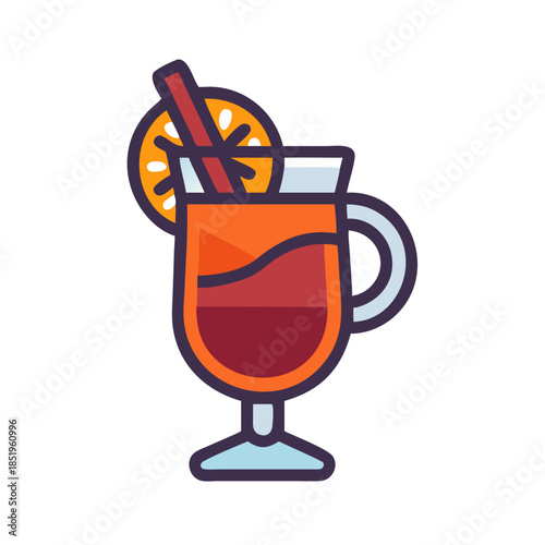 Stylized mulled wine illustration with orange slice and straw