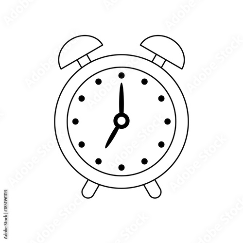 Classic alarm clock icon isolated on white background, flat and simple time symbol for wake up call, reminder alert, schedule planning, and punctual daily routine concepts.
