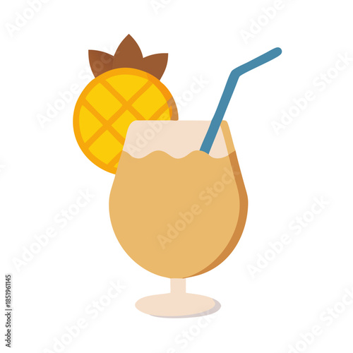 Flat illustration of Piña Colada cocktail with pineapple slice