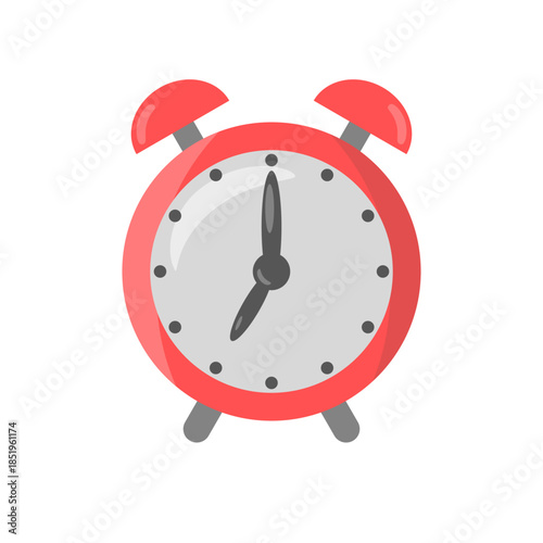 Alarm clock icon isolated on white background, clean flat illustration for wake up alert, reminder, time scheduling, punctuality, and daily routine concepts.