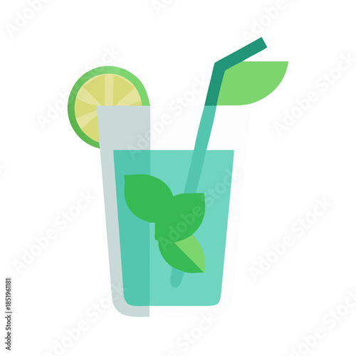 Mojito cocktail illustration with lime and mint leaves