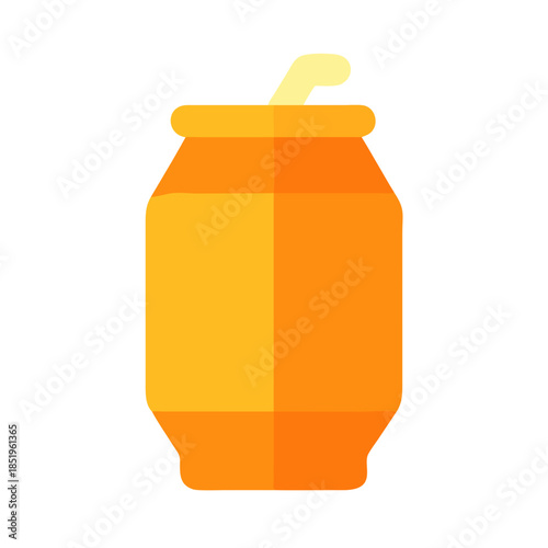 Orange soda can illustration with drinking straw on white
