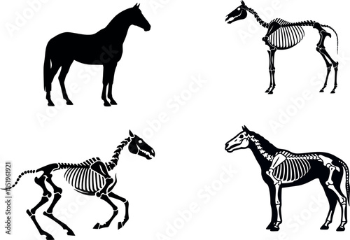 Horse Anatomy Silhouette Set - Equus ferus caballus Skeletal System