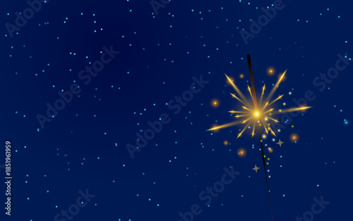Sparkler Light on Night Snowfall Background with Copy Space