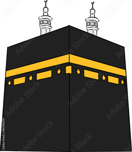 Hand-Drawn Illustration of Mecca with the Kaaba
