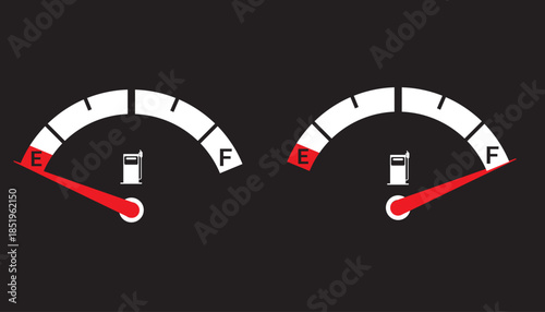 Gas and fuel gauge meter full and empty icon set vector illustration